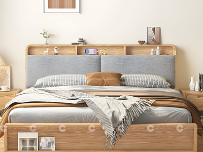 Giường Ngủ Gỗ Tự Nhiên Có Bọc Nệm Và Kệ Đầu Giường Hiện Đại 2
