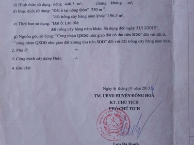 Bán đất 446m  ngang 10.9m giá 150tr/1mn, thuộc P. Hòa Hiệp Nam, Đông Hòa, Phú Yên cũ 3