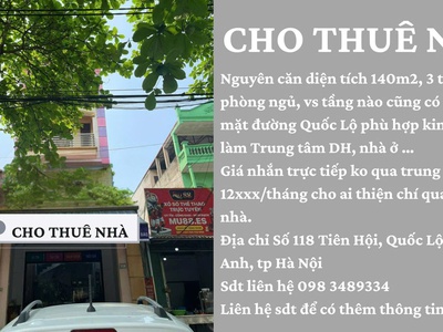 Siêu hót - chính chủ cho thuê nhà nguyên căn mặt đường tại số 118 tiên hội, đông anh, hà nội - 0