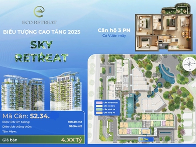 Căn hộ 3pn giá gốc sky retreat eco retreat giá tốt 4,3 tỷ  gồm vat kpbt , có vườn mây 0