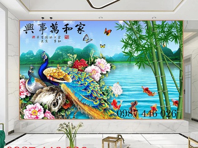 Tranh gạch men chim công HP97373 4