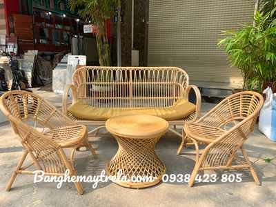 Bàn ghế sofa mây tự nhiên tay cuộn 3
