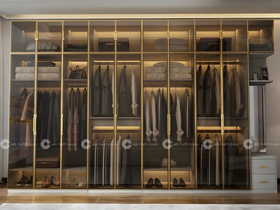 Tủ Áo Cánh Kính Chữ L Khung Nhôm Tích Hợp Kệ Trang Trí Cao Cấp 5