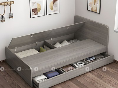 Giường Ngủ Gỗ Công Nghiệp Dạng Hộp Tích Hợp Hộc Kéo 1