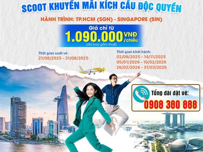 Bay Singapore hãng Scoot giá Sốc chỉ từ 1.090K   Săn ngay kẻo lỡ 0