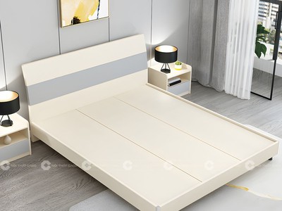 Giường Ngủ Gỗ Công Nghiệp Chân Thấp Màu Trắng Phối Xám 1
