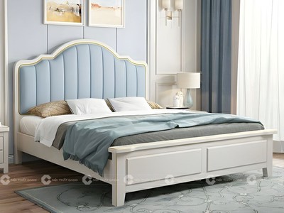 Giường Ngủ Gỗ Tự Nhiên Sơn Trắng Bọc Nệm Đầu Giường 0