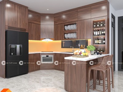 Tủ Bếp Gỗ Óc Chó Cao Cấp Sang Trọng 1