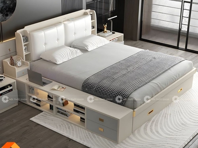 Giường Ngủ Gỗ Công Nghiệp Bọc Nệm Đầu Giường Thông Minh 2