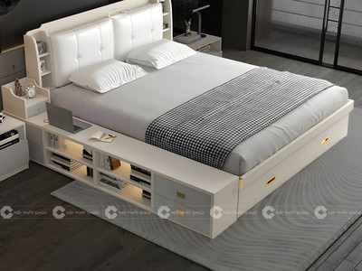 Giường Ngủ Gỗ Công Nghiệp Bọc Nệm Đầu Giường Thông Minh 0