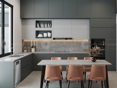 Tủ Bếp Gỗ Công Nghiệp MDF Lõi Xanh Chữ L Bền Đẹp 0