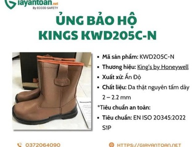 KINGs KWD205C-N Ủng bảo hộ cao cổ chống đinh, chống trượt chuẩn S1P 0