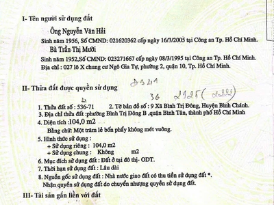 Bán 104m2 đất   mặt tiền đường số 41, bình trị đông b -- khu tên lửa sầm uất   bình tân 2