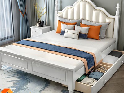 Giường Ngủ Gỗ Tự Nhiên Sơn Trắng Hiện Đại 2