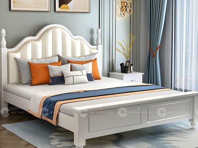 Giường Ngủ Gỗ Tự Nhiên Sơn Trắng Hiện Đại 1
