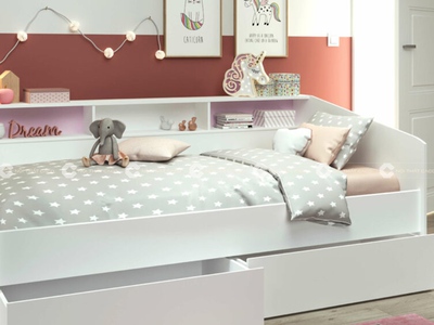Giường Ngủ MDF Melamine Màu Trắng Có Kệ Hiện Đại 2