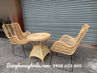 Bàn ghế mây uống trà chân sắt 3
