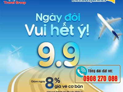 Ngày đôi vui hết y, 9-9 Vietravel Airlines giảm ngay 8 giá vé 0