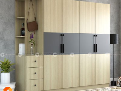Tủ Quần Áo Gỗ Công Nghiệp MDF Màu Vàng Phối Xám 2