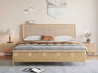 Giường Ngủ Gỗ Tự Nhiên Kết Hợp Đan Mây Độc Đáo 0