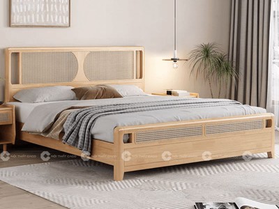 Giường Ngủ Gỗ Tự Nhiên Kết Hợp Đan Mây Độc Đáo 1