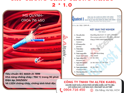 Cáp chống cháy chống nhiễu 2x1.0 Altek Kabel IEC 60331-21: 1999 0