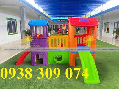 Nhà leo cầu trượt trẻ em,Bộ nhà leo cầu trượt 2 khối đa năng 0
