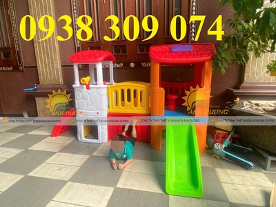 Nhà leo cầu trượt trẻ em,Bộ nhà leo cầu trượt 2 khối đa năng 1