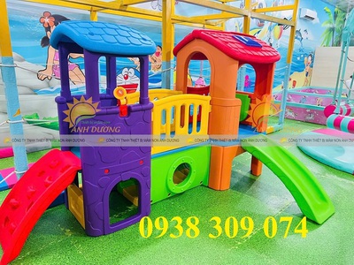 Nhà leo cầu trượt trẻ em,Bộ nhà leo cầu trượt 2 khối đa năng 2