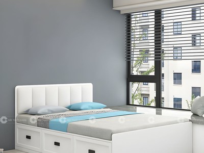 Giường Ngủ Gỗ Công Nghiệp Bọc Nệm Màu Trắng 2