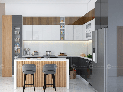 Tủ Bếp Gỗ Công Nghiệp MDF Lõi Xanh Chữ L Bền Đẹp 0