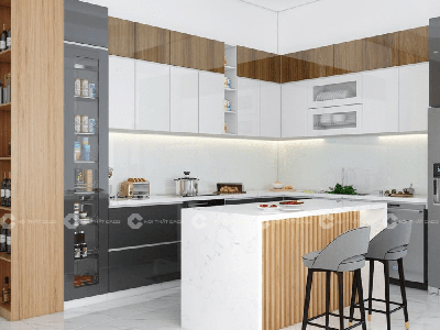 Tủ Bếp Gỗ Công Nghiệp MDF Lõi Xanh Chữ L Bền Đẹp 1