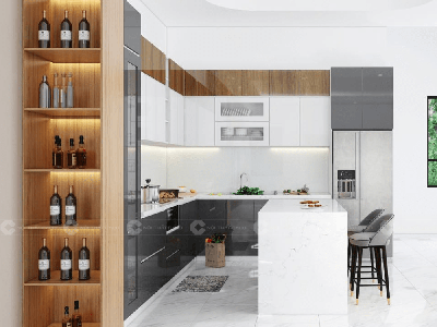 Tủ Bếp Gỗ Công Nghiệp MDF Lõi Xanh Chữ L Bền Đẹp 2