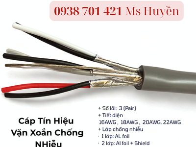Cáp Tín Hiệu Vặn Xoắn 3pair chống nhiễu , tiết diện đa dạng  16AWG - 22AWG 0