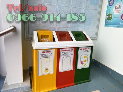 Thùng rác 3 ngăn composite ngoài trời 3 màu phân loại rác sinh hoạt 1