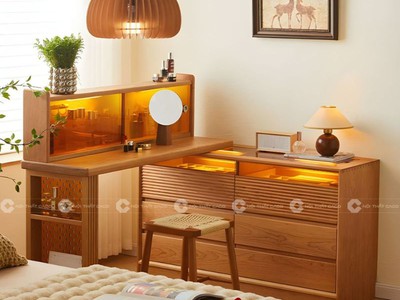 Bàn Trang Điểm Gỗ Tự Nhiên Nhiều Ngăn Lưu Trữ Thông Minh 2