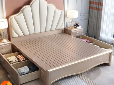 Giường Ngủ Gỗ Tự Nhiên Bọc Da Tích Hợp Ngăn Kéo Thông Minh 2