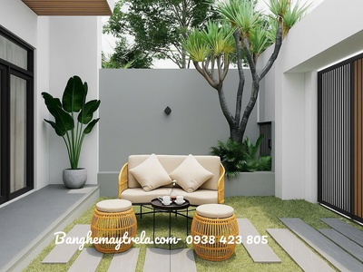 Bàn ghế sofa mây nhựa ngoài trời 0