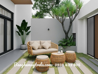 Bàn ghế sofa mây nhựa ngoài trời 1