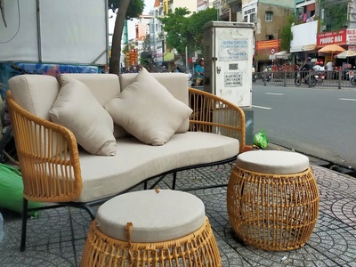 Bàn ghế sofa mây nhựa ngoài trời 2