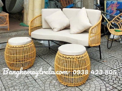 Bàn ghế sofa mây nhựa ngoài trời 3