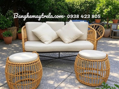 Bàn ghế sofa mây nhựa ngoài trời 5