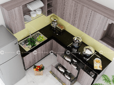 Tủ Bếp Gỗ Công Nghiệp MDF Phủ Melamine Chữ L Hiện Đại 0
