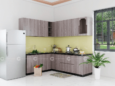 Tủ Bếp Gỗ Công Nghiệp MDF Phủ Melamine Chữ L Hiện Đại 1