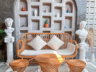 Bàn ghế sofa mây tự nhiên tay cuộn phòng khách 1