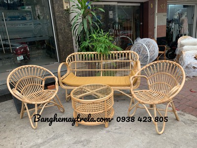 Bàn ghế sofa mây tự nhiên tay cuộn phòng khách 5