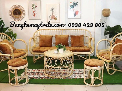 Bàn ghế sofa mây tự nhiên tay cuộn phòng khách 6