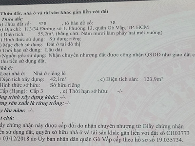 Chính chủ bán nhà đẹp đường số 1, phường 13, Gò Vấp, 55m2, 2 lầu 2