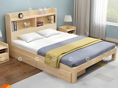 Giường Ngủ Gỗ Công Nghiệp Có Kệ Đầu Giường Tiện Lợi 1