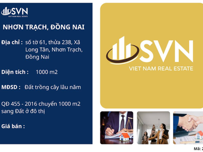 Đất 1000m  long tân nhơn trạch   sổ hồng riêng, giá chỉ 3 triệu/m 0